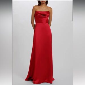 AMSALE lipstick red bridesmaid dress in style Jara in satin